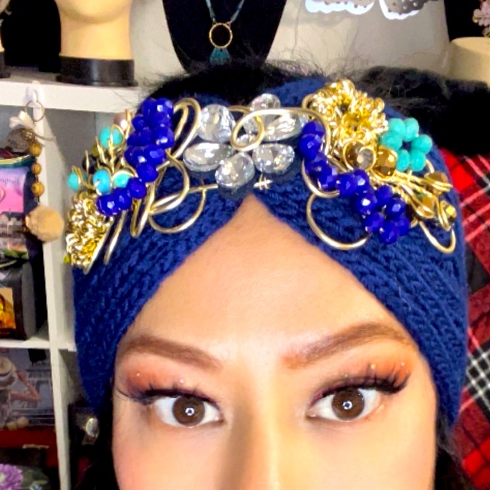 Handmade headband with blue Czech crystal